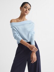 Reiss Blue Gracey Off Shoulder Wool Top - Image 4 of 5