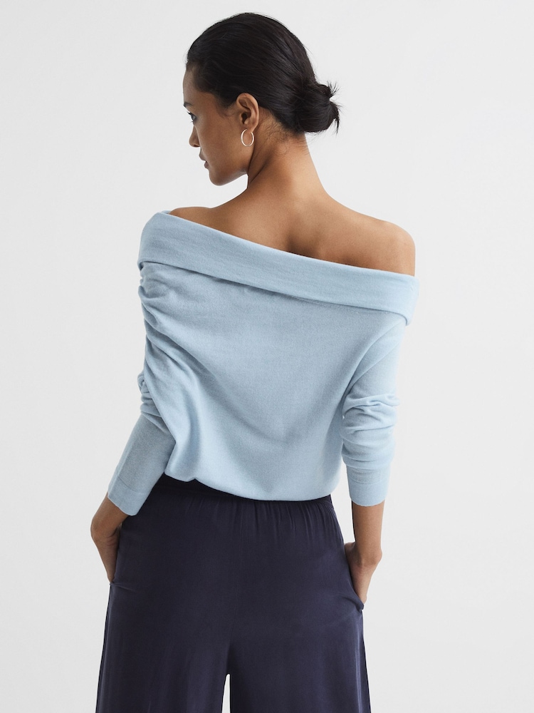 Reiss Blue Gracey Off Shoulder Wool Top - Image 5 of 5