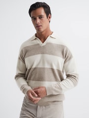 Reiss Heather / Ecru Port Striped Wool Rugby Shirt - Image 1 of 6