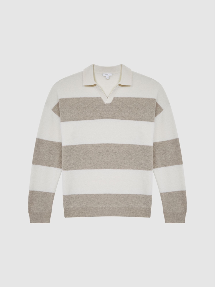 Reiss Heather / Ecru Port Striped Wool Rugby Shirt - Image 2 of 6