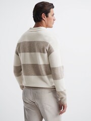 Reiss Heather / Ecru Port Striped Wool Rugby Shirt - Image 5 of 6
