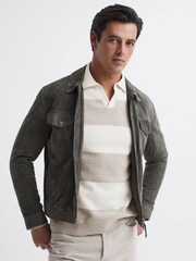 Reiss Heather / Ecru Port Striped Wool Rugby Shirt - Image 6 of 6