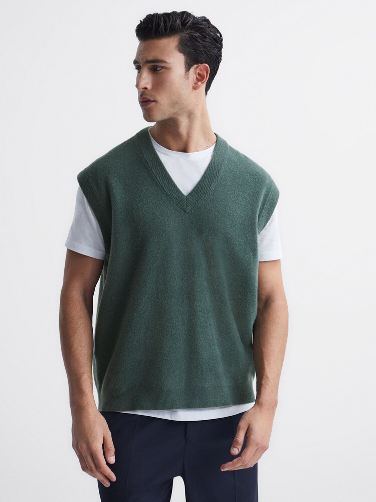 Reiss Pine Green Fiji Wool Blend Sleeveless Knitted Vest - Image 1 of 7