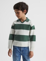 Reiss Pine Green/Ecru Port Junior Striped Wool Jumper - Image 1 of 1