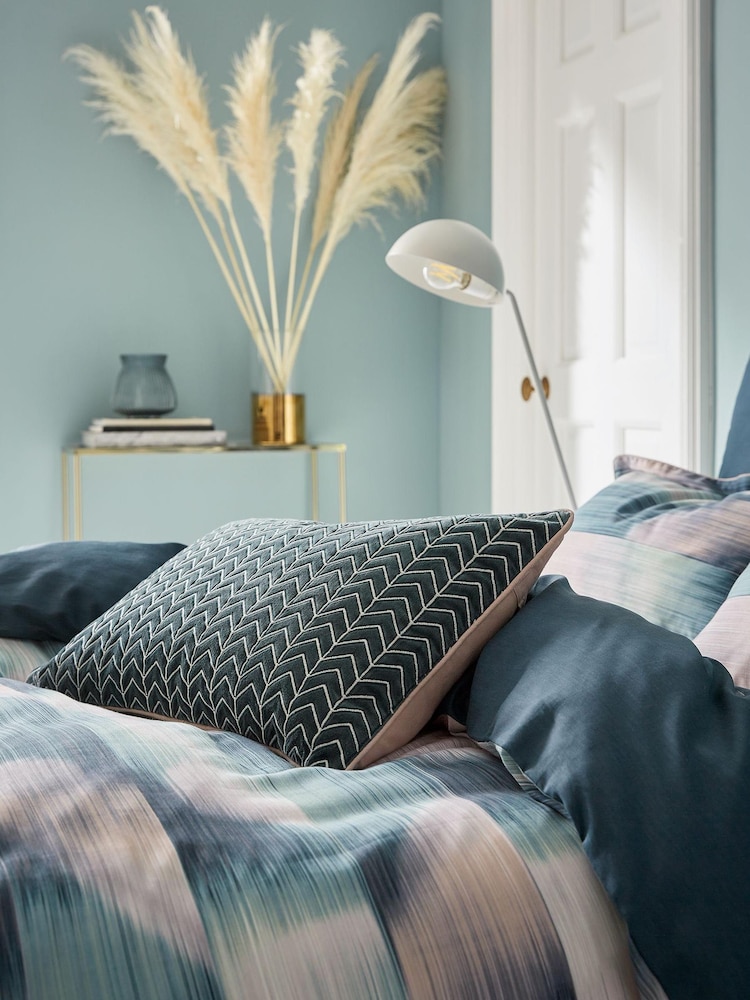 Harlequin Blue 100% Cotton Oscillation Velvet Embroidered Cushion - Image 1 of 5 Harlequin Blue 100% Cotton Oscillation Velvet Embroidered Cushion - Image 1 of 5