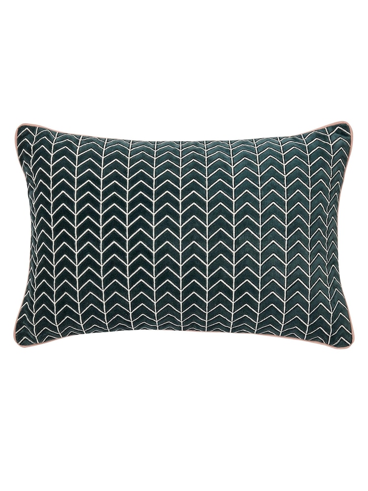 Harlequin Blue 100% Cotton Oscillation Velvet Embroidered Cushion - Image 2 of 5 Harlequin Blue 100% Cotton Oscillation Velvet Embroidered Cushion - Image 2 of 5