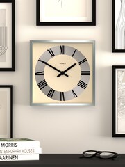 Jones Clocks Silver Chrome Box Roman Dial Wall Clock - Image 1 of 4