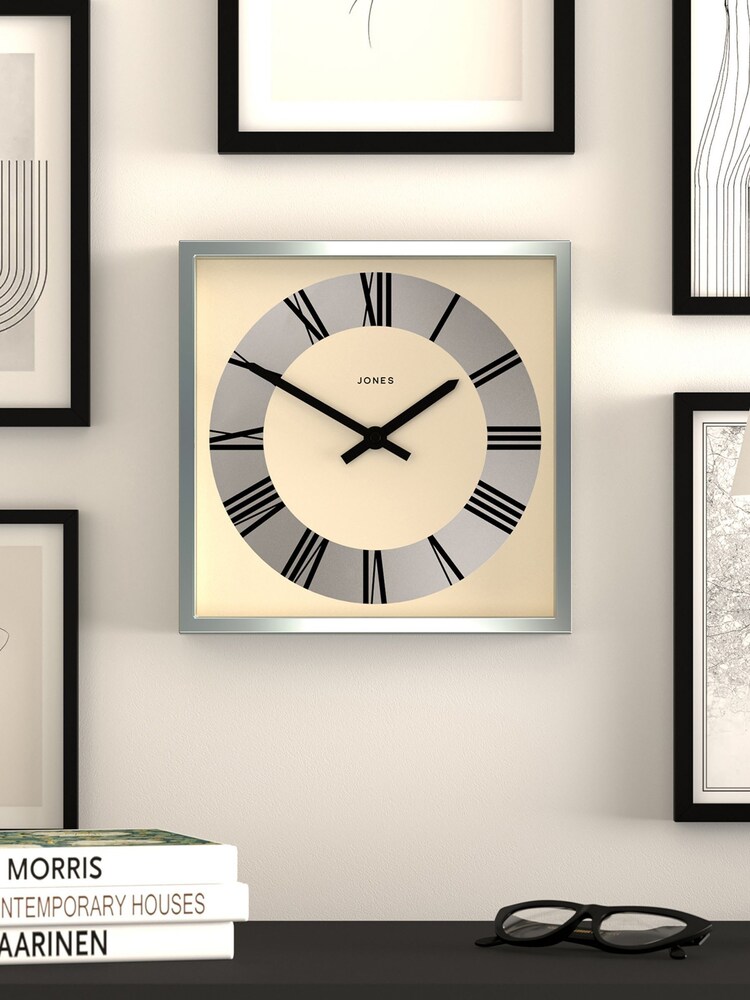 Jones Clocks Silver Chrome Box Roman Dial Wall Clock - Image 1 of 4