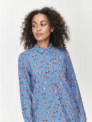 Синяя рубашка с длинным рукавом и принтом губ Khost Clothing - Image 1 of 4