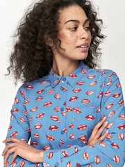 Синяя рубашка с длинным рукавом и принтом губ Khost Clothing - Image 2 of 4