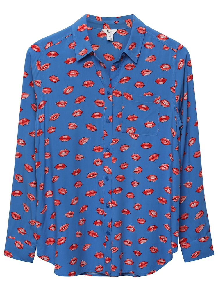 Синяя рубашка с длинным рукавом и принтом губ Khost Clothing - Image 4 of 4