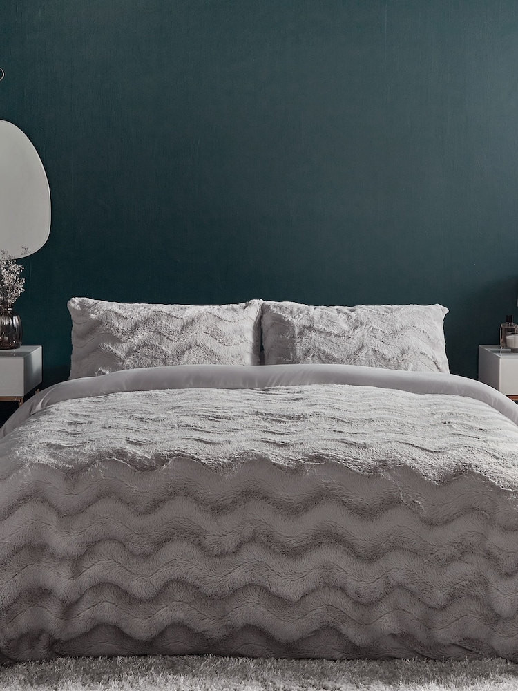 Silentnight Grey Faux Fur Duvet Cover and Pillowcase Set - Image 1 of 9