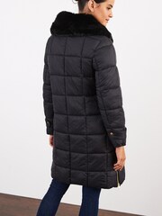Black Quilted Coat with Faux Fur Collar - Image 2 of 6