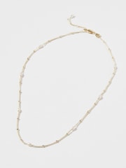 Oliver Bonas White Pearl Detail Gold Plated Mila Chain Necklace - Image 1 of 5