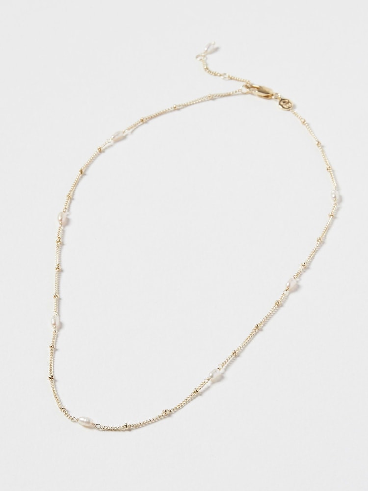 Oliver Bonas White Pearl Detail Gold Plated Mila Chain Necklace - Image 1 of 5