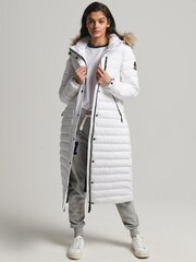Superdry White Super Longline Fuji Coat - Image 1 of 6