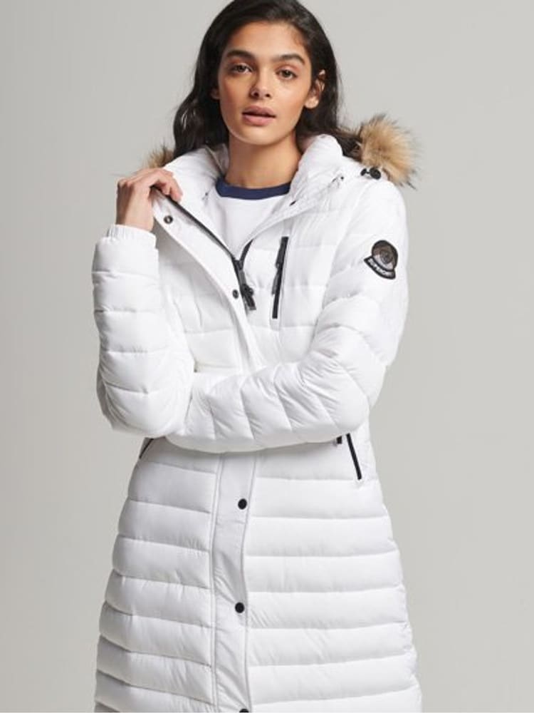 Superdry White Super Longline Fuji Coat - Image 2 of 6