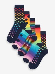 Rainbow Stripe/Spot Patterns Ankle Socks 5 Pack - Image 1 of 6