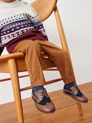 Tan Brown/Navy Blue Standard Fit (F) Leather Brogue Shoes - Image 1 of 8