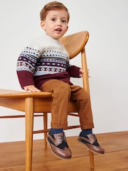 Tan Brown/Navy Blue Standard Fit (F) Leather Brogue Shoes - Image 2 of 8