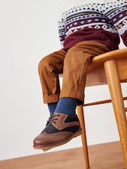 Tan Brown/Navy Blue Standard Fit (F) Leather Brogue Shoes - Image 3 of 8