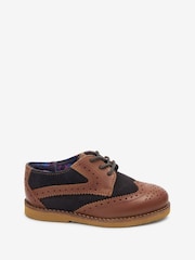 Tan Brown/Navy Blue Standard Fit (F) Leather Brogue Shoes - Image 4 of 8
