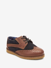 Tan Brown/Navy Blue Standard Fit (F) Leather Brogue Shoes - Image 5 of 8