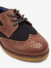 Tan Brown/Navy Blue Standard Fit (F) Leather Brogue Shoes - Image 7 of 8