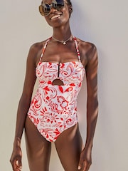 Rot / Weiß - Bandeau-Badeanzug mit U-Detail - Bild 2 von 5