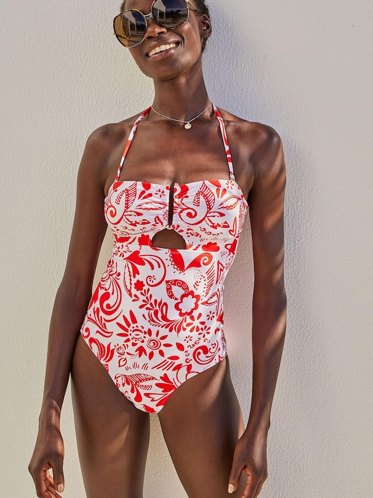 Rot / Weiß - Bandeau-Badeanzug mit U-Detail - Bild 2 von 5