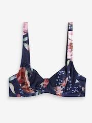 Navy Blue/Pink Floral Non Padded Underwired Top Non Pad Bikini Top - Image 2 of 6