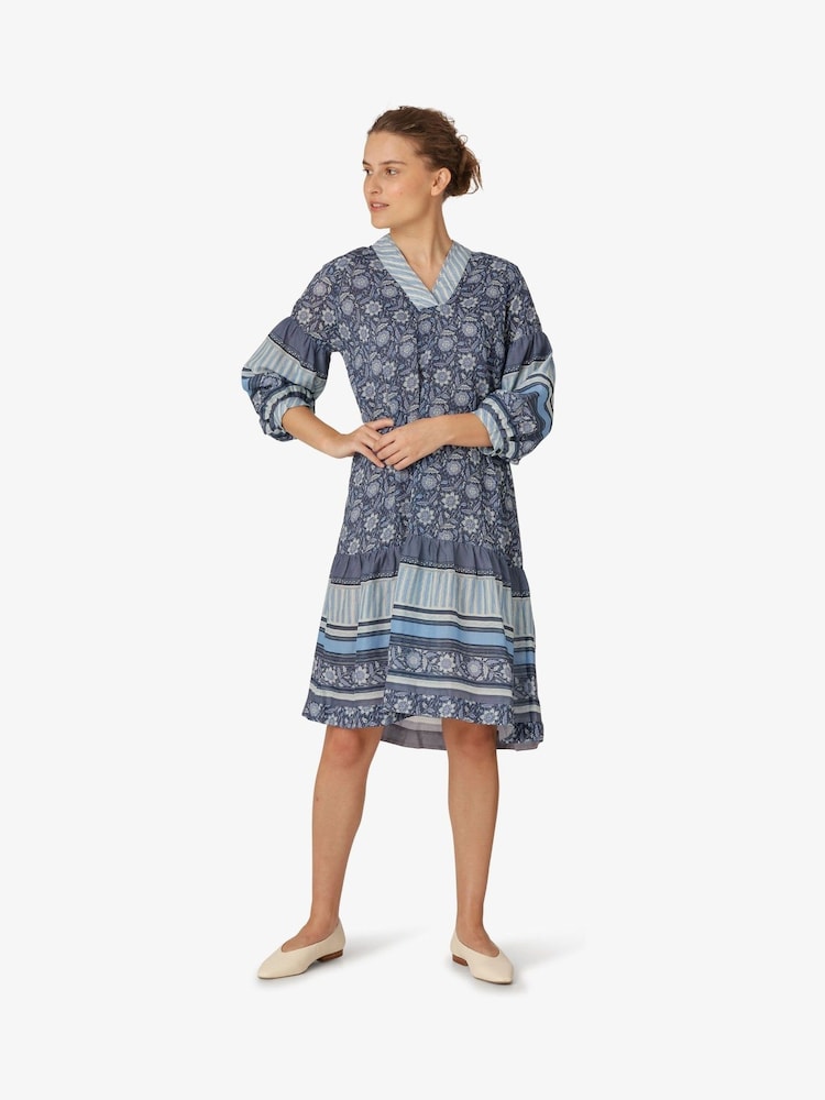 Noa Noa Blue Long Sleeved Sheer Tencel Dress - Image 1 of 7 Noa Noa Blue Long Sleeved Sheer Tencel Dress - Image 1 of 7