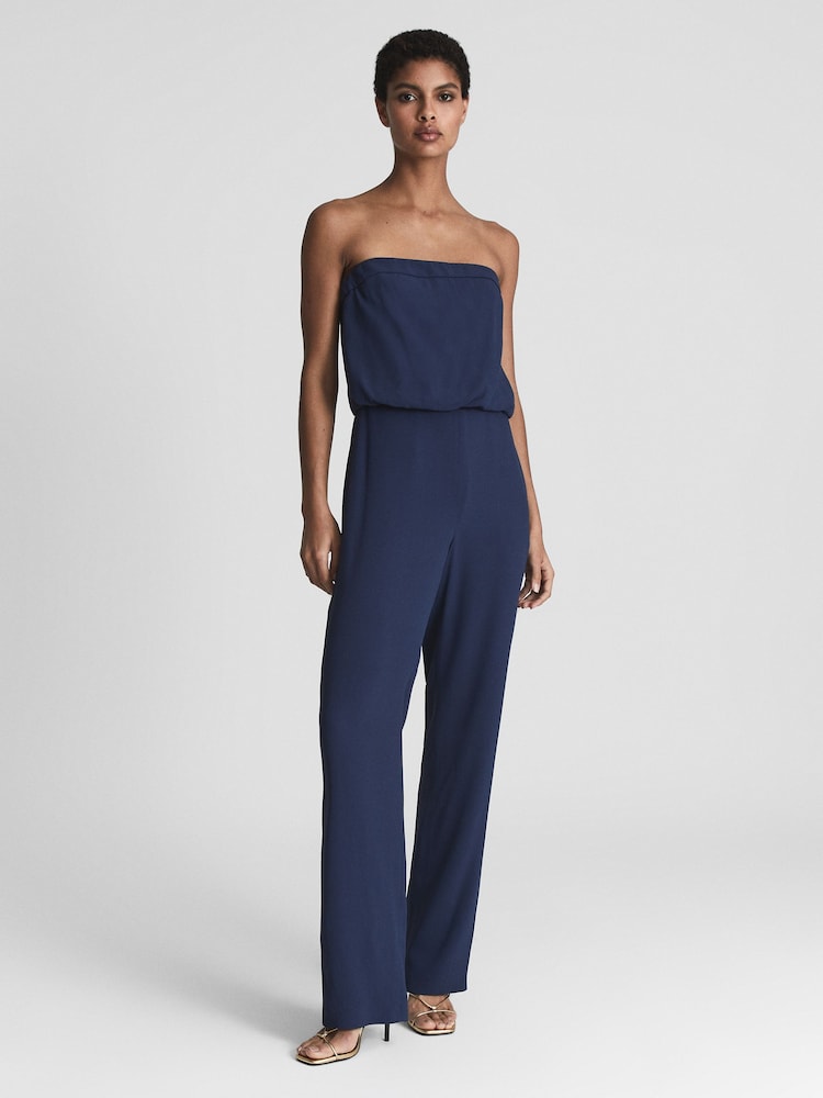 Reiss Navy Janine Bandeau Wide Leg Jumpsuit - Image 1 of 5