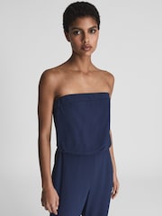 Reiss Navy Janine Bandeau Wide Leg Jumpsuit - Image 3 of 5