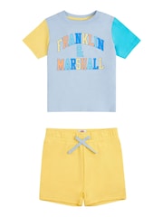Franklin & Marshall Blue 100% Cotton Sleeve Stripe T-Shirt And LB Shorts Set - Image 1 of 2