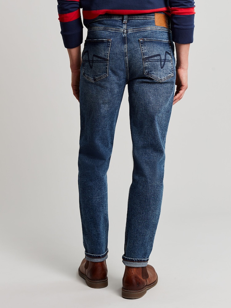 Joules Oakham Mid Wash Blue Slim Fit Five Pocket Denim Jeans - Image 2 of 5
