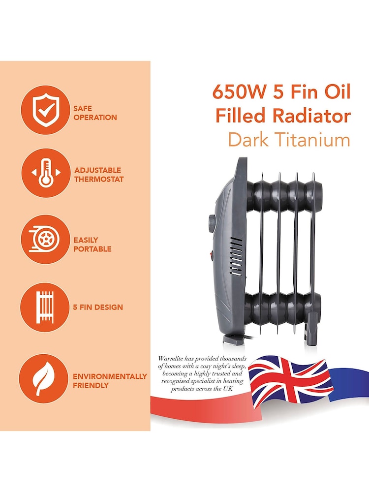 Warmlite Grey 650W Oil Filled Radiator - Image 2 of 6