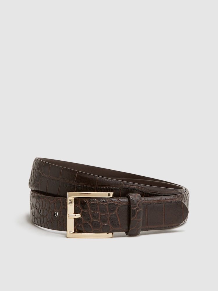 Reiss Chocolate Albany Leather Belt - Image 1 of 4
