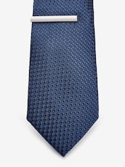Navy Blue Textured Tie And Clip Set - Image 3 of 3