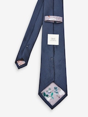 Navy Blue Textured Tie And Clip Set - Image 2 of 3