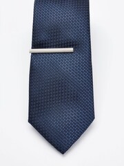 Navy Blue Textured Tie And Clip Set - Image 3 of 3