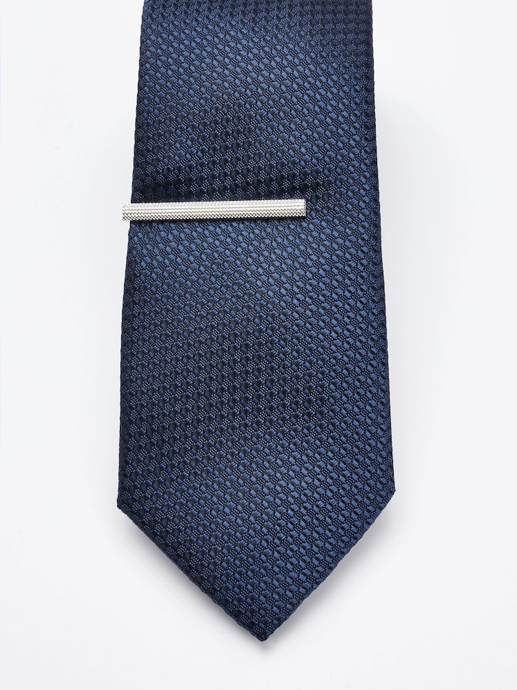 Navy Blue Textured Tie And Clip Set - Image 3 of 3