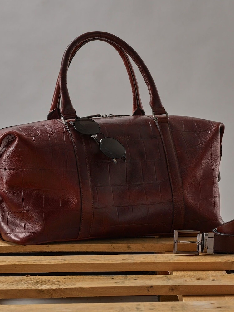 Buy OSPREY LONDON Brixton Chocolate Croc Leather Weekend Bag from