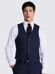 MOSS Blue Slim Fit Donegal Suit Waistcoat - Image 1 of 4