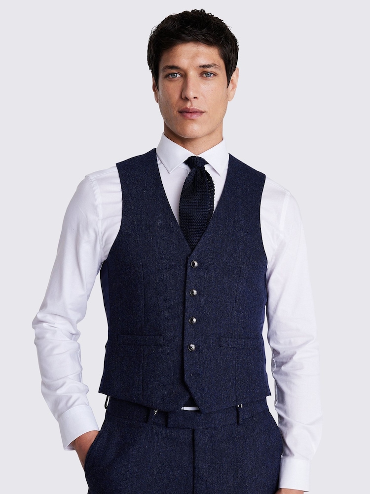 MOSS Blue Slim Fit Donegal Suit Waistcoat - Image 1 of 4