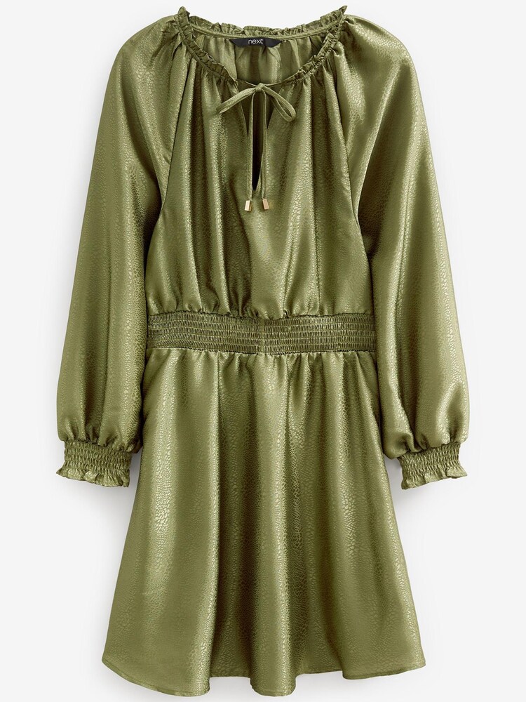 Khakigrün - Minikleid in Satin-Jacquard mit Bindeband - Bild 5 von 5