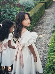 Angel & Rocket White/Pink Taffeta Ruffle Bow Sylvie Dress - Image 1 of 10
