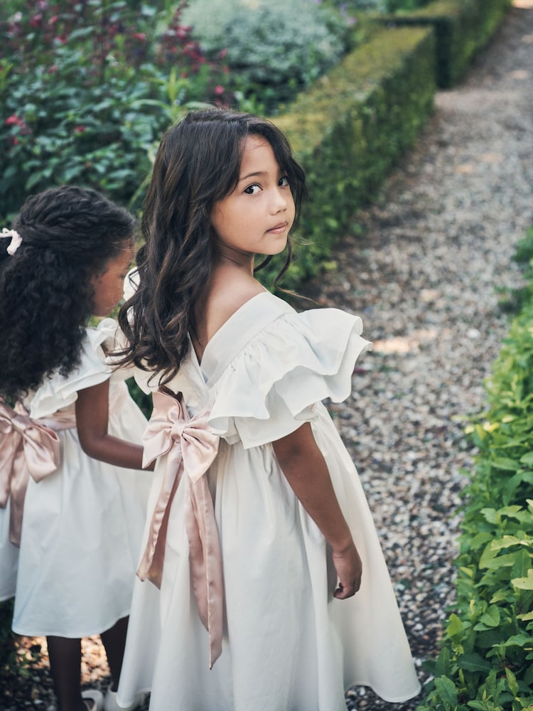 Angel & Rocket White/Pink Taffeta Ruffle Bow Sylvie Dress - Image 1 of 10