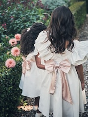 Angel & Rocket White/Pink Taffeta Ruffle Bow Sylvie Dress - Image 2 of 10
