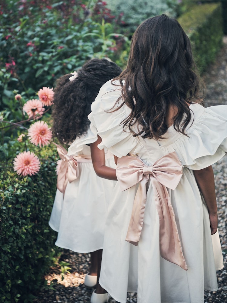 Angel & Rocket White/Pink Taffeta Ruffle Bow Sylvie Dress - Image 2 of 10